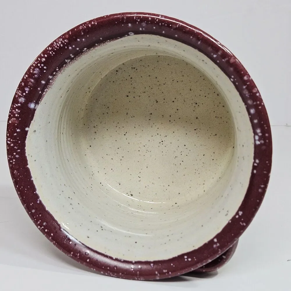 Vtg Stone Handcrafted Pottery Native Soup Bowl Cup Mug Cranberry White Speckled